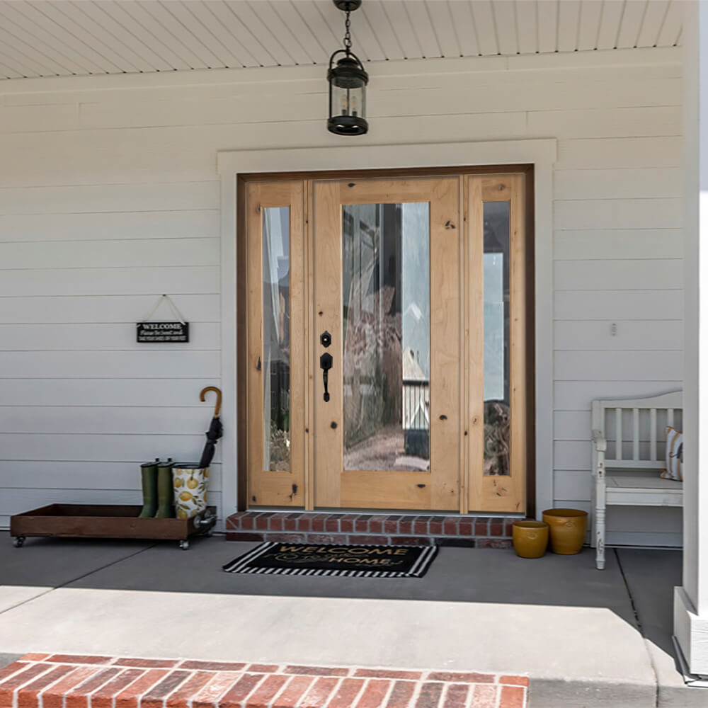 Modern Knotty Alder Full Lite Clear Glass Exterior Door - Krosswood