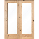 Modern Knotty Alder Full Lite Clear Glass Interior Double Door - Krosswood