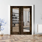 Modern Knotty Alder Full Lite Clear Glass Interior Double Door - Krosswood