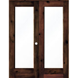 Modern Knotty Alder Full Lite Clear Glass Interior Double Door - Krosswood