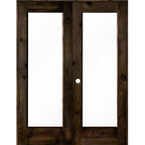 Modern Knotty Alder Full Lite Clear Glass Interior Double Door - Krosswood