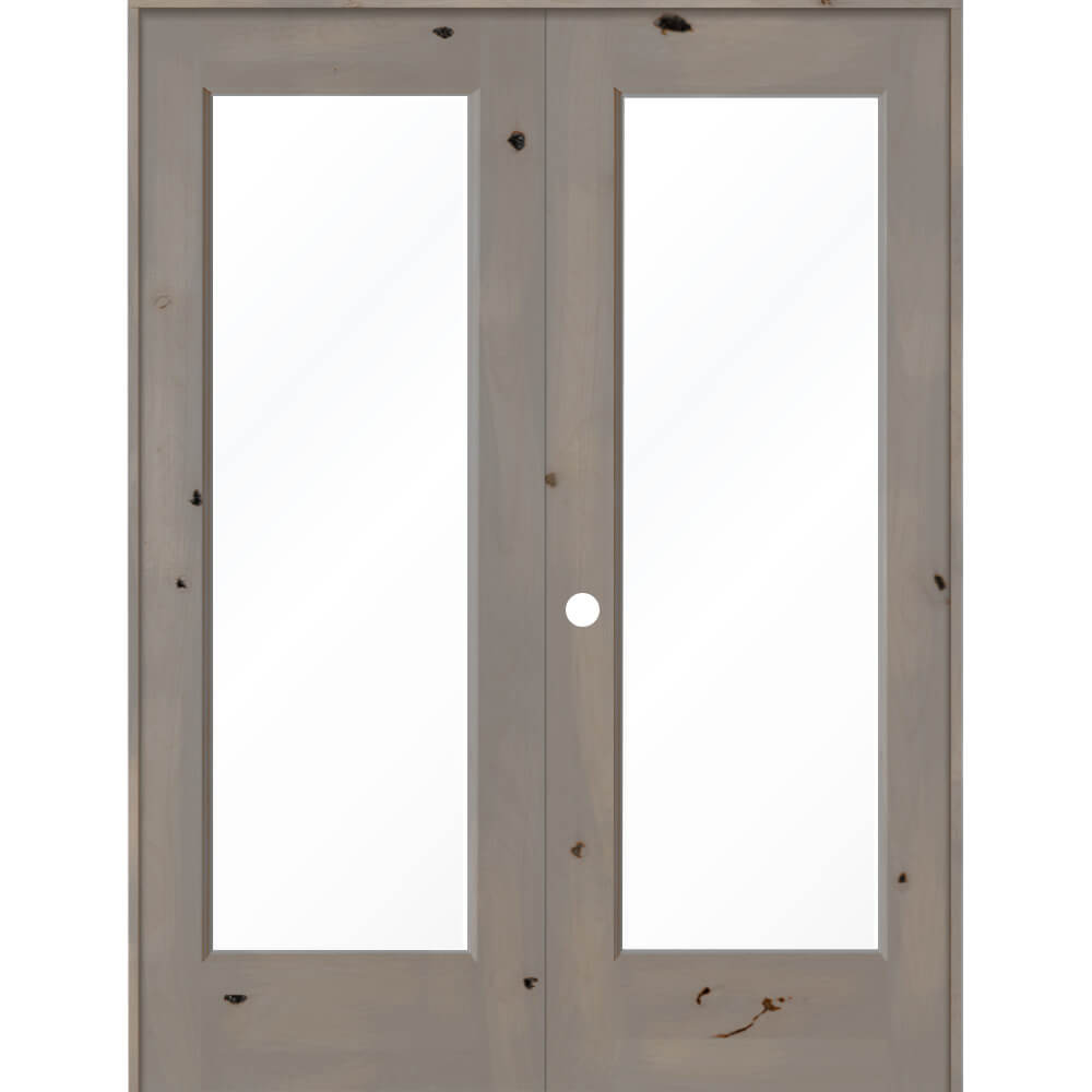 Modern Knotty Alder Full Lite Clear Glass Interior Double Door - Krosswood