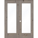Modern Knotty Alder Full Lite Clear Glass Interior Double Door - Krosswood