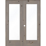 Modern Knotty Alder Full Lite Clear Glass Interior Double Door - Krosswood