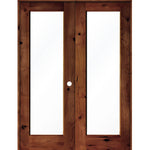 Modern Knotty Alder Full Lite Clear Glass Interior Double Door - Krosswood