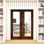 Modern Knotty Alder Full Lite Clear Glass Interior Double Door - Krosswood