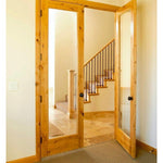 Modern Knotty Alder Full Lite Clear Glass Interior Double Door - Krosswood