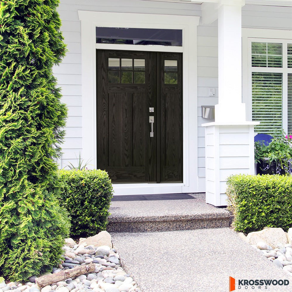 Fiberglass 6 Lite Clear Glass Window Wood-Like Front Door | Krosswood ...