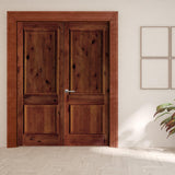 Rustic Farmhouse Knotty Alder Square Top Interior Double Door - Krosswood