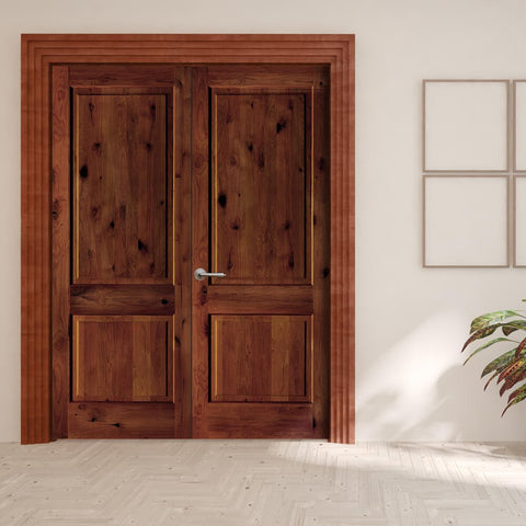 Farmhouse Knotty Alder Square Interior Wood Double Doors | Krosswood ...