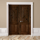 Rustic Farmhouse Knotty Alder Square Top Interior Double Door - Krosswood