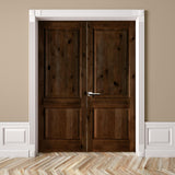 Rustic Farmhouse Knotty Alder Square Top Interior Double Door - Krosswood