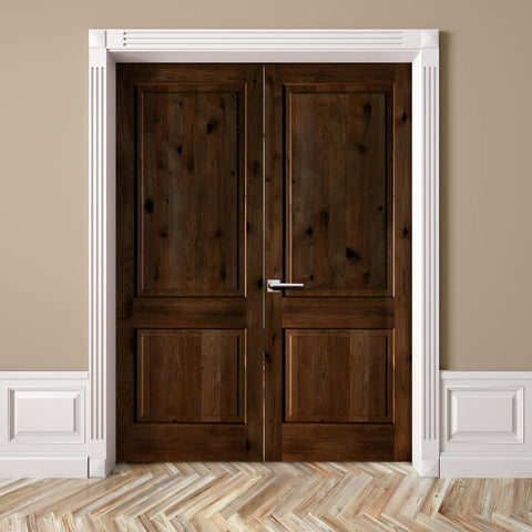Farmhouse Knotty Alder Square Interior Wood Double Doors | Krosswood ...