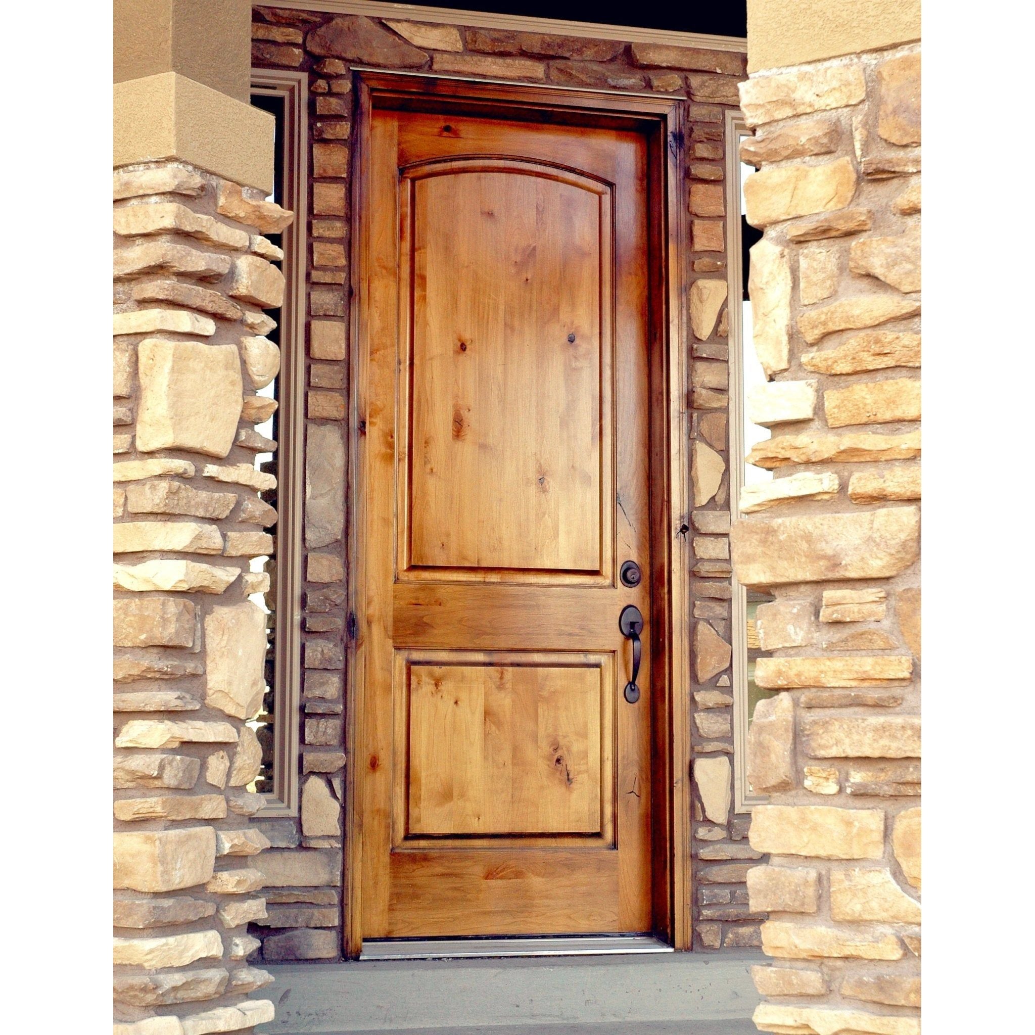 Rustic Knotty Alder 2 Panel Arch Top Exterior Door - Krosswood