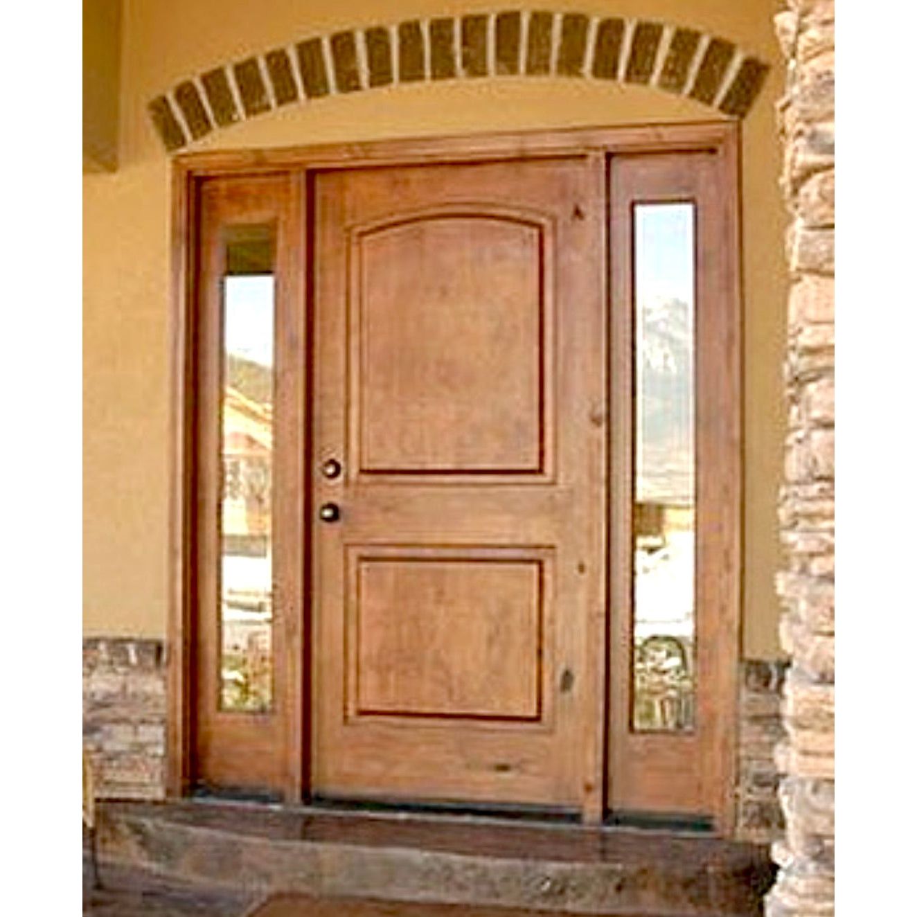 Rustic Knotty Alder 2 Panel Arch Top Exterior Door - Krosswood