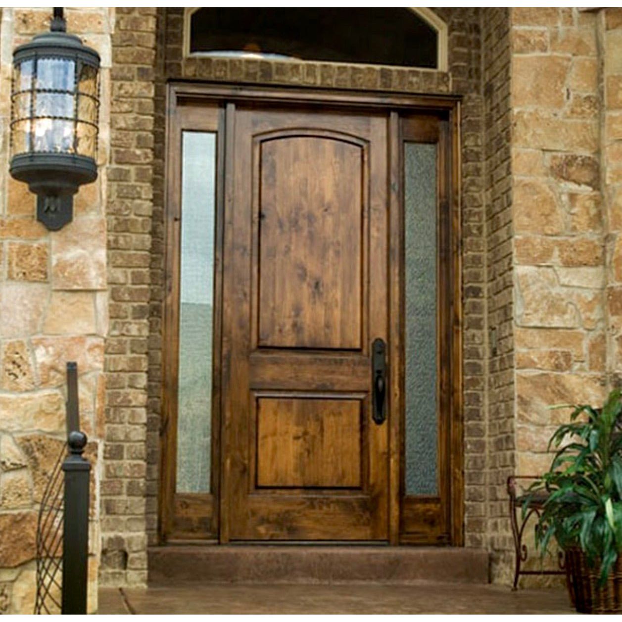 Rustic Knotty Alder 2 Panel Arch Top Exterior Door - Krosswood