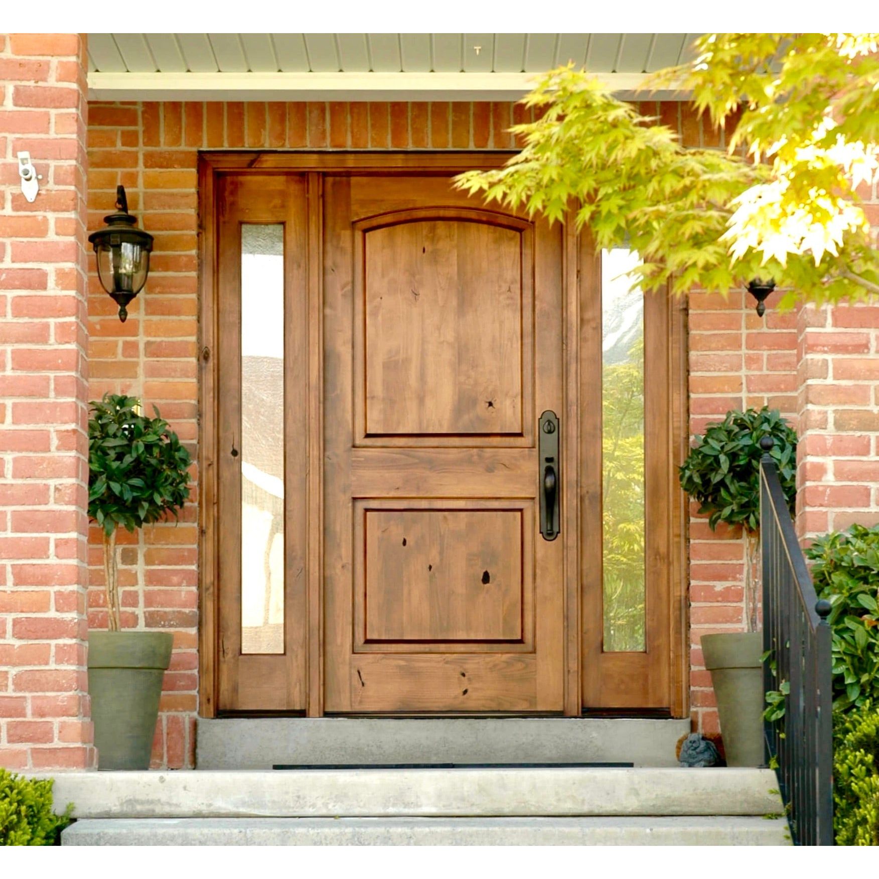 Rustic Knotty Alder 2 Panel Arch Top Exterior Door - Krosswood
