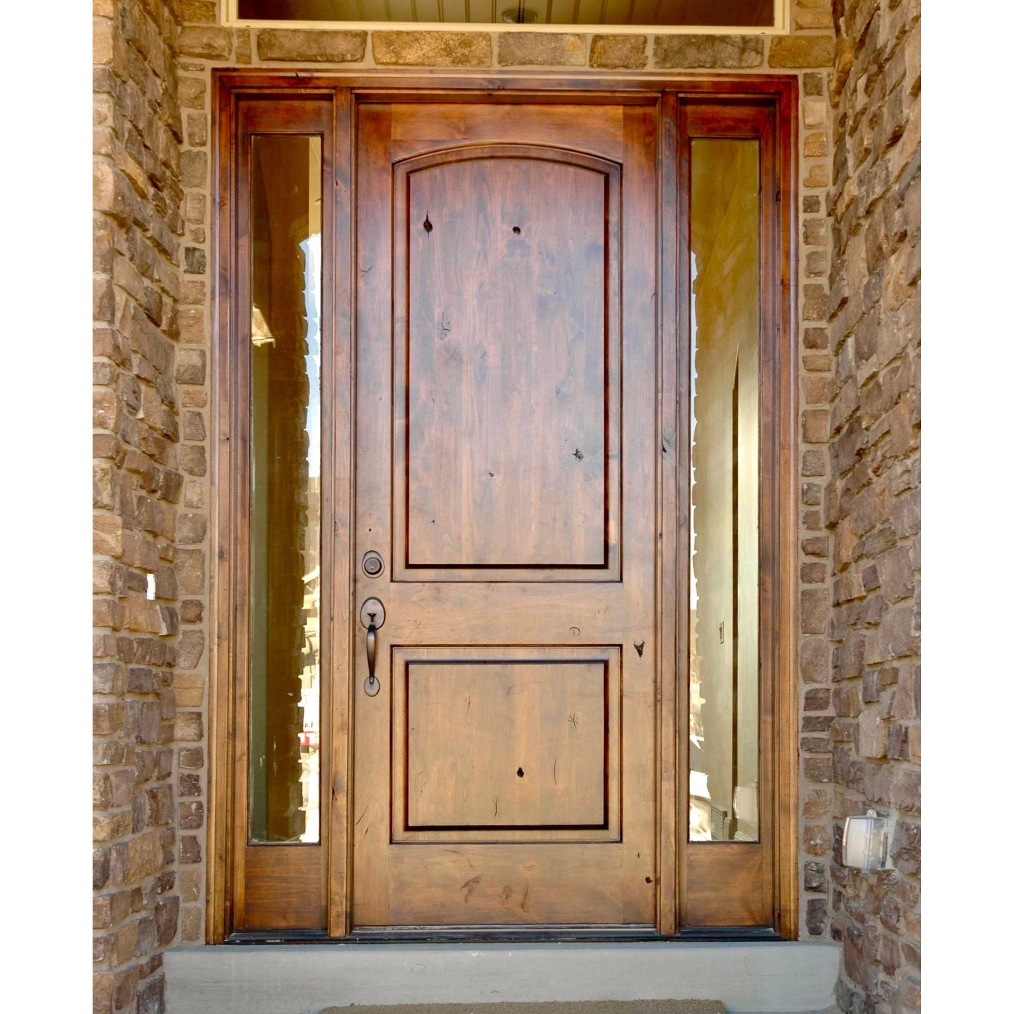 Rustic Knotty Alder 2 Panel Arch Top Exterior Door - Krosswood