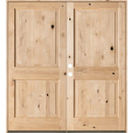 Rustic Knotty Alder 2 Panel Square Top Exterior Double Door - Krosswood