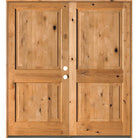 Rustic Knotty Alder 2 Panel Square Top Exterior Double Door - Krosswood