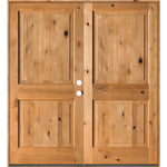 Rustic Knotty Alder 2 Panel Square Top Exterior Double Door - Krosswood