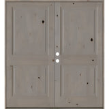 Rustic Knotty Alder 2 Panel Square Top Exterior Double Door - Krosswood