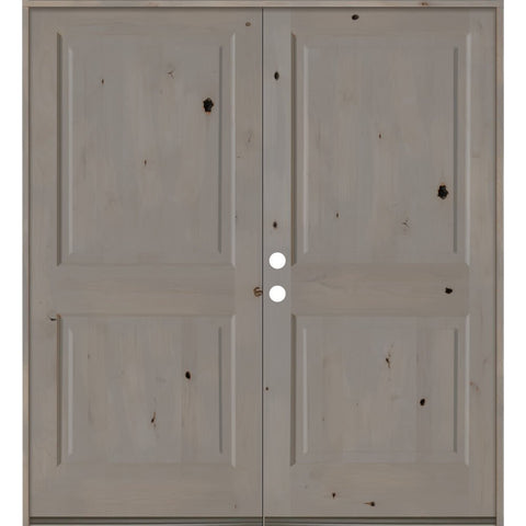 Rustic Knotty Alder Square Top Wood Exterior Double Door | Krosswood ...