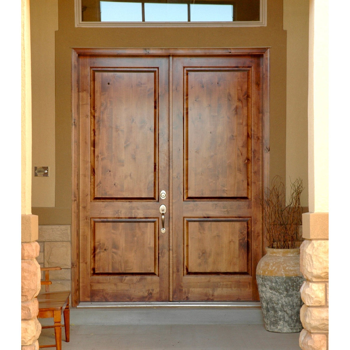 Rustic Knotty Alder Square Top Wood Exterior Double Door | Krosswood ...