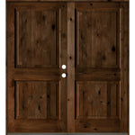 Rustic Knotty Alder 2 Panel Square Top Exterior Double Door - Krosswood