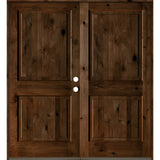 Rustic Knotty Alder 2 Panel Square Top Exterior Double Door - Krosswood