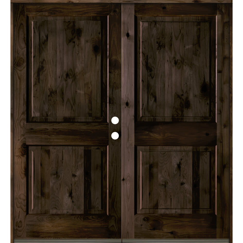 Rustic Knotty Alder 2 Panel Square Top Exterior Double Door - Krosswood