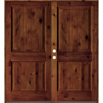 Rustic Knotty Alder 2 Panel Square Top Exterior Double Door - Krosswood