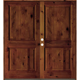 Rustic Knotty Alder 2 Panel Square Top Exterior Double Door - Krosswood