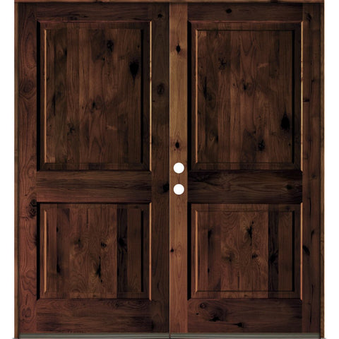 Rustic Knotty Alder Square Top Wood Exterior Double Door | Krosswood ...