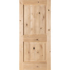Rustic Knotty Alder 2 Panel Square Top V-Groove Exterior Door - Krosswood