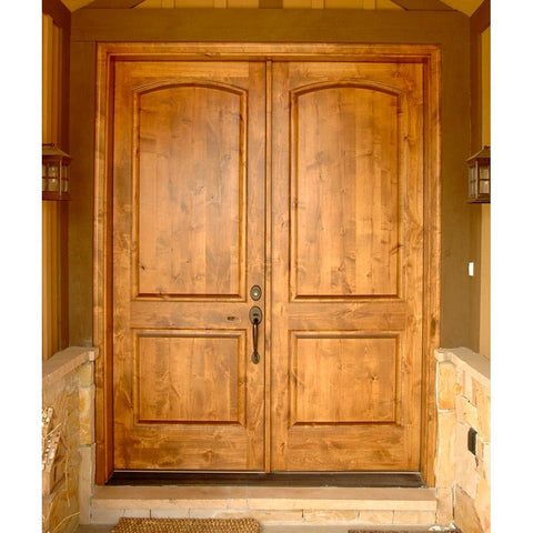 Rustic Knotty Alder Arch Top Exterior Double Door - Krosswood