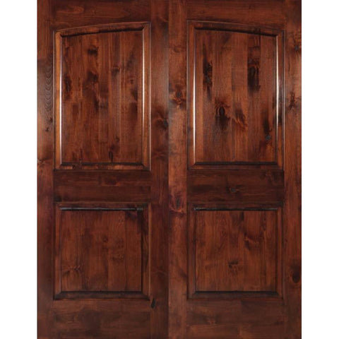 Rustic Knotty Alder Common Arch Exterior Double Door - Krosswood