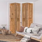 Rustic Knotty Alder Square Top Bifold Interior Double Door - Krosswood