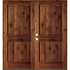 Rustic Knotty Alder Square Top V-Groove Exterior Double Door - Krosswood
