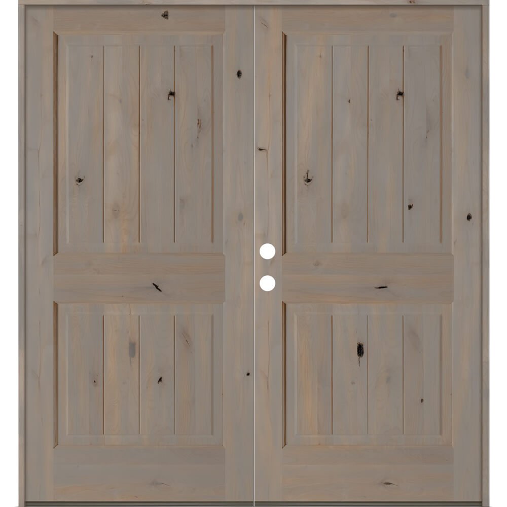 Rustic Knotty Alder V-Groove Wood Exterior Double Doors | Krosswood ...