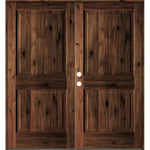 Rustic Knotty Alder Square Top V-Groove Exterior Double Door - Krosswood