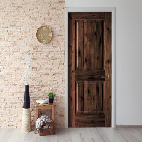 Rustic Knotty Alder Square Top V-Groove Interior Door - Krosswood